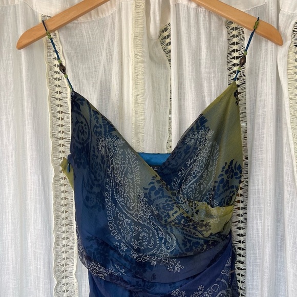 Vintage y2k Laundry by Shelli Segal Beaded Strap Silk Fairy Garden Midi Dress 6 - Picture 5 of 14